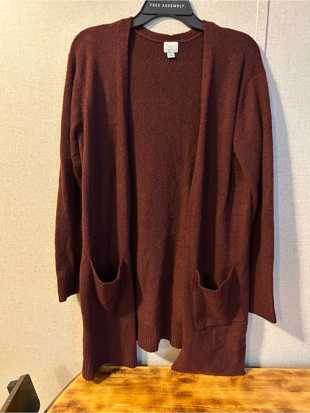 a new day Burgundy Open-Front Pocket Cardigan